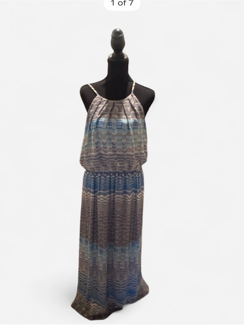 Lily Rose Blue and Gray Patterned Halter Maxi Dress